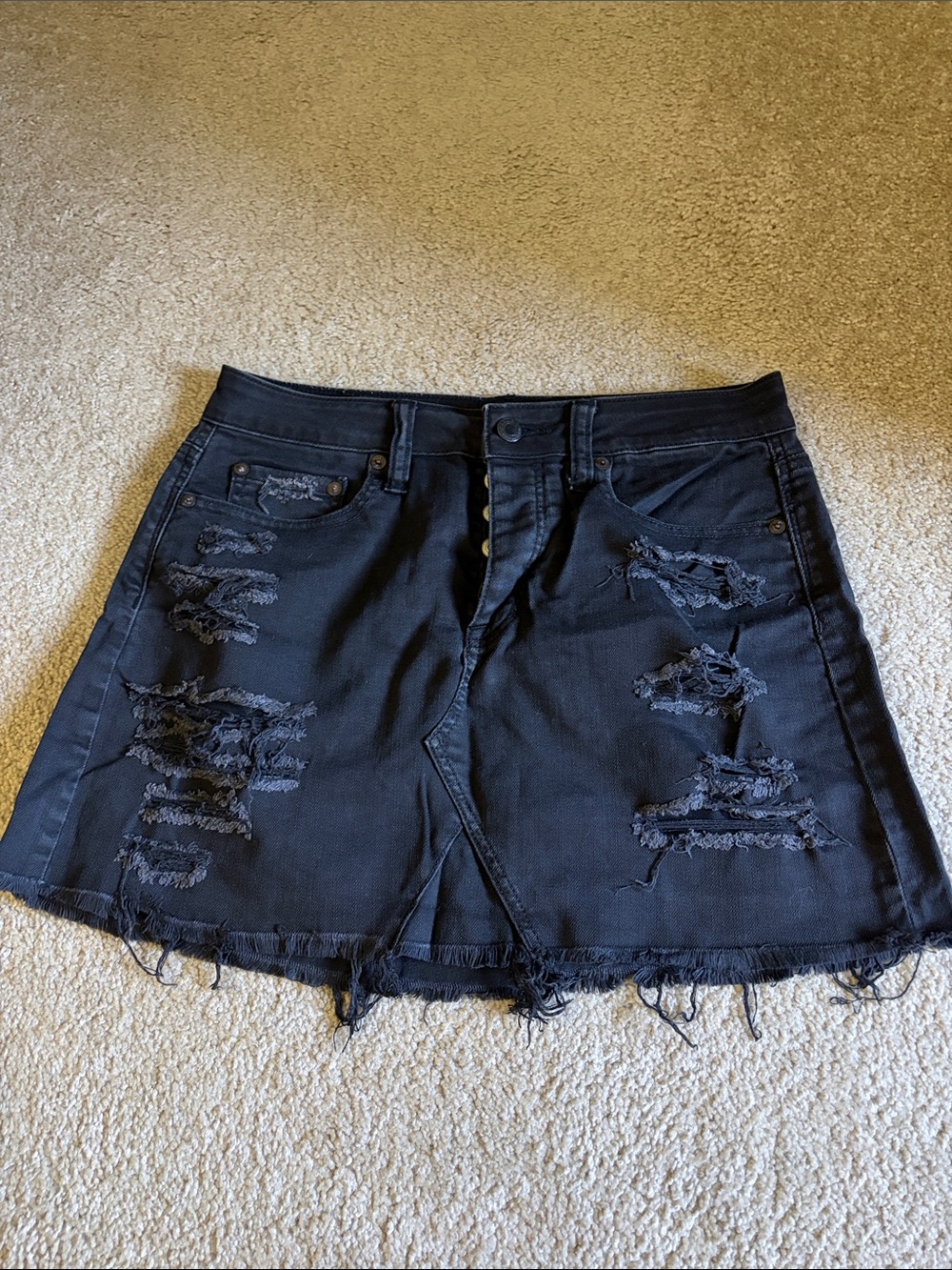 American Eagle Outfitters Black Denim Jean Distressed Skirt
